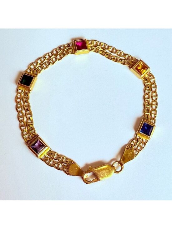 Jewelry - Estate 10K Solid Gold Ruby Sapphire Emerald Anchor Link Laro Italy Bracelet